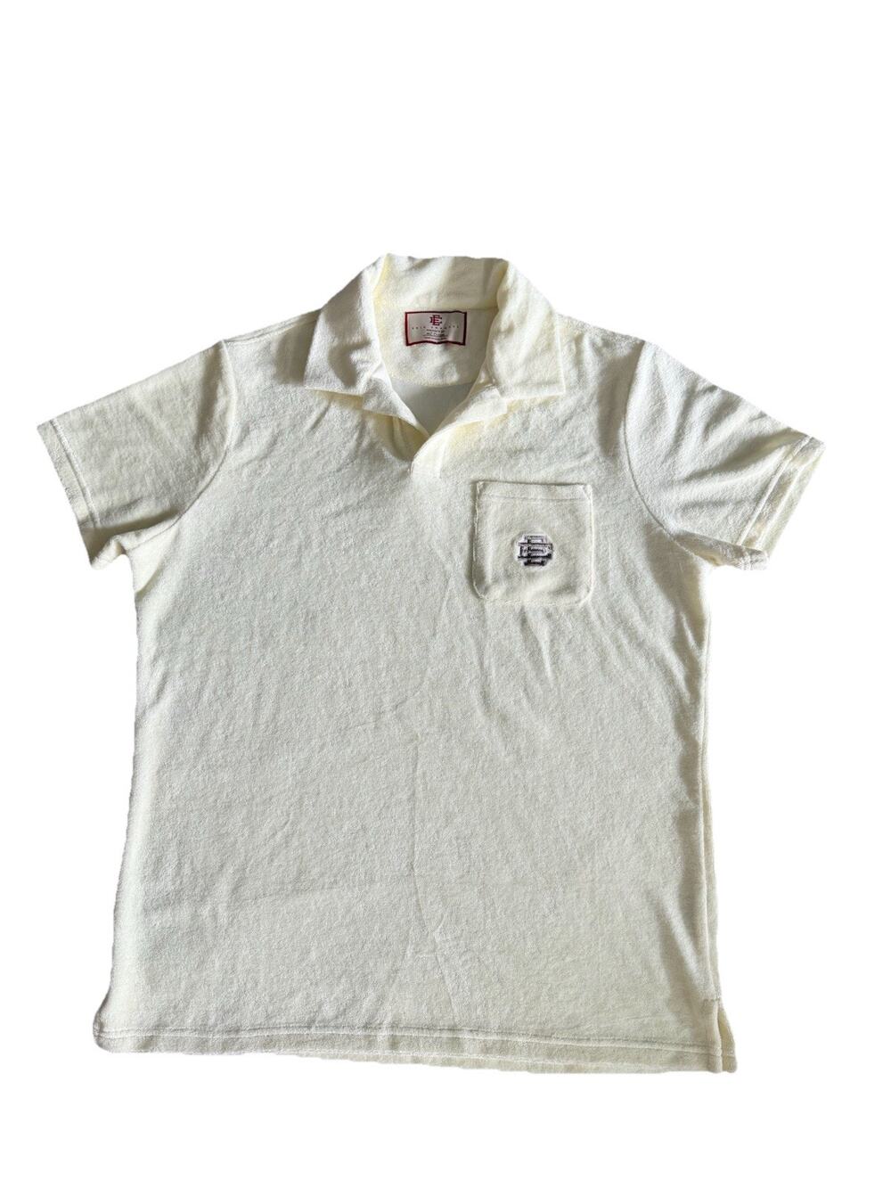 Eric Emanuel Cream Terry Cloth Polo Shirt Short Sleeve Size M